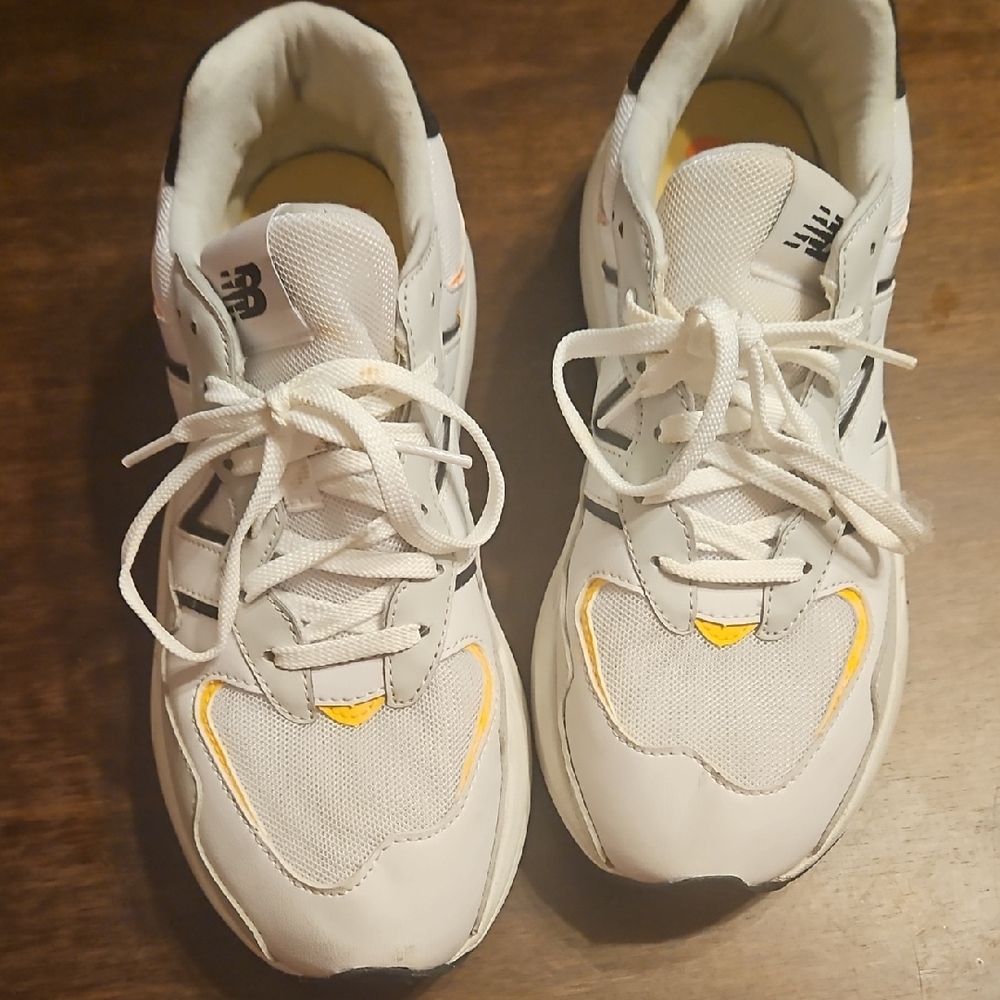 New Balance White and Yellow Athletic Sneakers